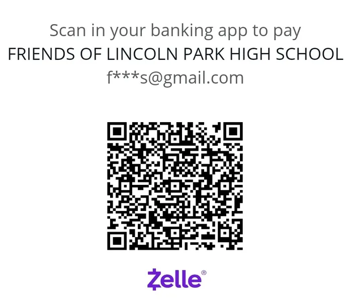 Zelle QR code to pay Friends of Lincoln Park High School
