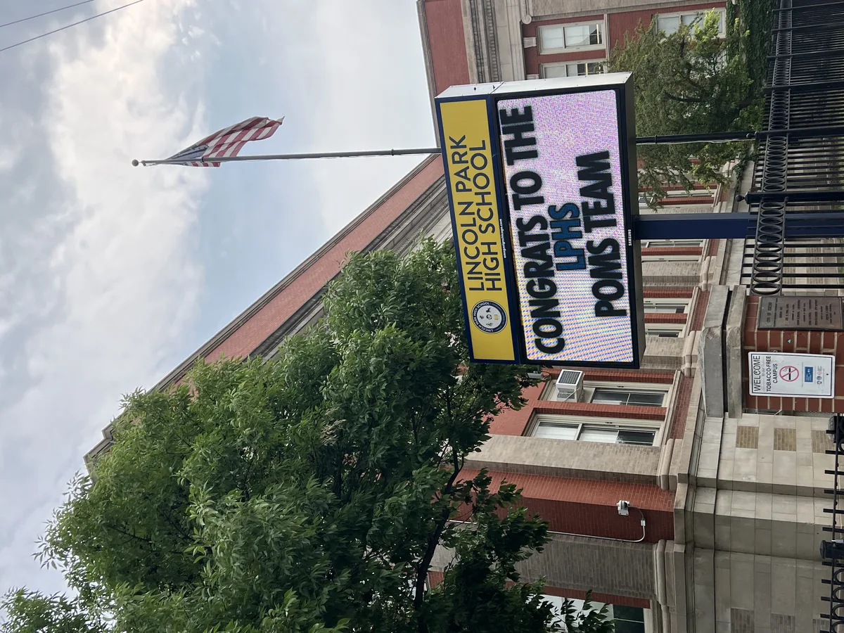 The LPHS marquee sign on Armitage showing a personalized congratulations message
